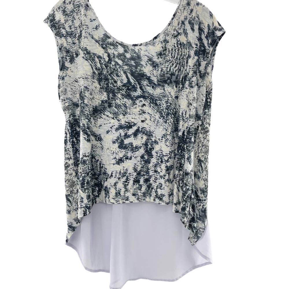 Vanity Print Cut Out Sheer Back Top Size Small